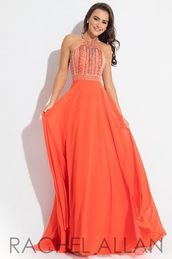 Style 2122 Rachel Allan Orange Size 8 Black Tie Prom Jersey A-line Dress on Queenly