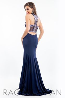 Style 7110RA Rachel Allan Blue Size 6 Navy Black Tie Mermaid Dress on Queenly