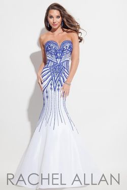 Style 7153RA Rachel Allan White Size 4 Floor Length Sequin Tall Height Jewelled Mermaid Dress on Queenly