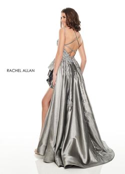 Style 7051 Rachel Allan Silver Size 12 Tall Height Prom Side slit Dress on Queenly