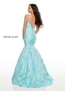 Style 7087 Rachel Allan Blue Size 6 Turquoise Black Tie Tall Height Mermaid Dress on Queenly