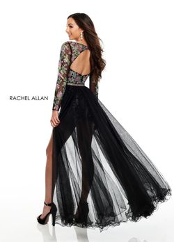 Style 7026 Rachel Allan Black Size 8 Long Sleeve Floor Length Floral Jumpsuit Dress on Queenly