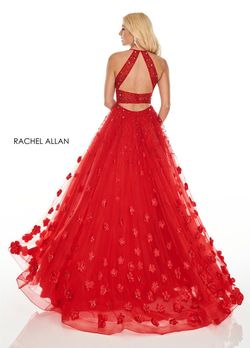 Style 7049 Rachel Allan Red Size 6 Tulle Sheer Floral Floor Length Ball gown on Queenly