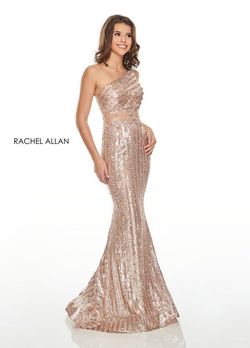 Style 7121 Rachel Allan Gold Size 2 Jewelled Tall Height Mermaid Dress on Queenly