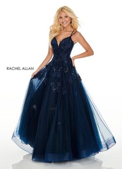 Style 7122 Rachel Allan Blue Size 6 Floor Length Ball gown on Queenly