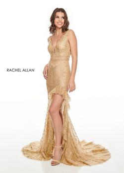 Style 7208 Rachel Allan Gold Size 0 Pageant Holiday Tall Height Prom Side slit Dress on Queenly