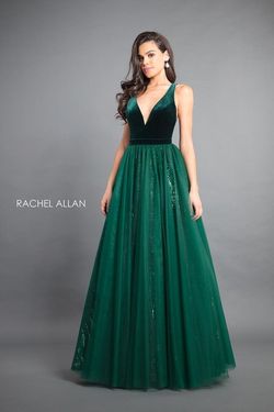 Style 8364 Rachel Allan Green Size 6 Velvet Ball gown on Queenly