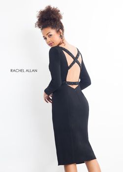 Style L1175 Rachel Allan Black Size 4 Jersey Midi Cocktail Dress on Queenly