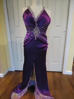 Precious Formals Purple Size 6 Tall Height Black Tie Straight Dress on Queenly