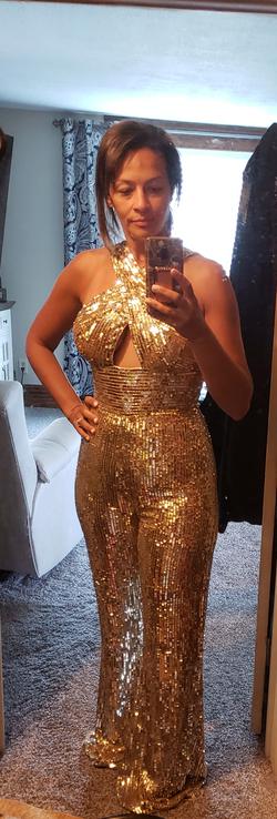 Sherri Hill Gold Size 6 Holiday Jewelled Jumpsuit Dress on Queenly