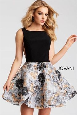 Jovani Black Size 00 $300 Flare Pageant Tulle Floral A-line Dress on Queenly