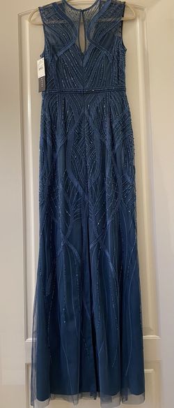 Style 054473400 Aidan Mattox Blue Size 4 Floor Length Straight Dress on Queenly