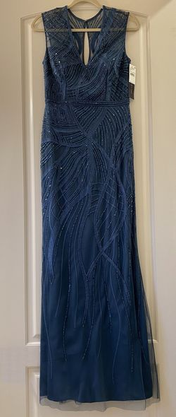 Style 054473400 Aidan Mattox Blue Size 4 Side Slit V Neck Straight Dress on Queenly