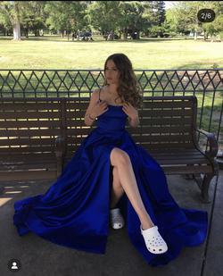 Sherri Hill Blue Size 0 Spaghetti Strap Prom Wedding Guest Cut Out Side slit Dress on Queenly