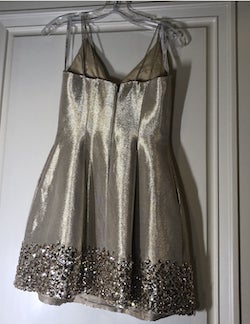 Sherri Hill Gold Size 0 Sequined Appearance Plunge Fun Fashion Cocktail Dress on Queenly