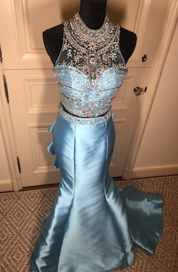 Sherri Hill Blue Size 4 Sequin Ruffles Two Piece Mermaid Dress on Queenly