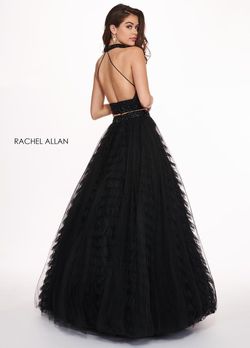 Style 6524 Rachel Allan Black Size 4 Plunge Halter Floor Length Ball gown on Queenly