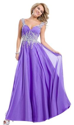 Style 6487 Rachel Allan Purple Size 10 Tall Height Lavender Black Tie Side slit Dress on Queenly