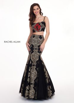 Style 6560 Rachel Allan Black Size 4 Floral Prom Mermaid Dress on Queenly