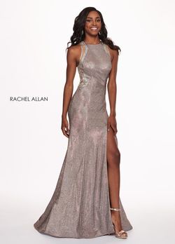 Style 6491 Rachel Allan Gold Size 10 Floor Length Side slit Dress on Queenly