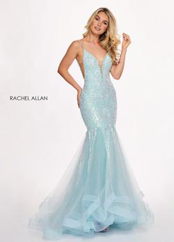 Style 6409 Rachel Allan Blue Size 8 Pageant Tall Height Prom Mermaid Dress on Queenly