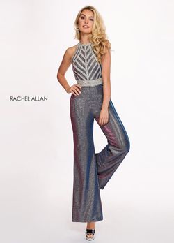Style 6441 Rachel Allan Purple Size 4 Halter Fun Fashion Shiny Interview Jumpsuit Dress on Queenly