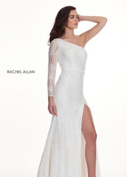 Style 6468 Rachel Allan White Size 2 Tall Height One Shoulder Prom Side slit Dress on Queenly