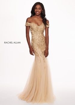 Style 6545 Rachel Allan Gold Size 8 Floor Length Corset Mermaid Dress on Queenly