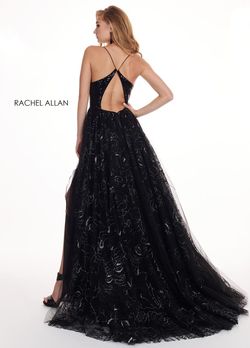 Style 6606 Rachel Allan Black Size 4 Shiny Floor Length A-line Dress on Queenly
