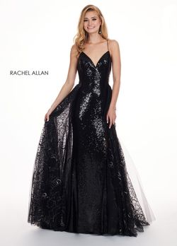 Style 6606 Rachel Allan Black Size 4 Overskirt Prom A-line Dress on Queenly