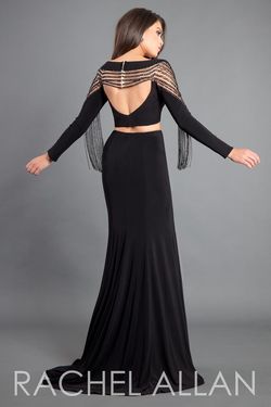 Style 8326 Rachel Allan Black Size 4 8326 Two Piece Tall Height Fringe Mermaid Dress on Queenly