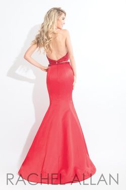 Style 6019 Rachel Allan Red Size 2 Satin Tall Height Silk Halter Mermaid Dress on Queenly