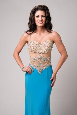 Style 15203 Karishma Creations Light Blue Size 00 Military Sequined Floor Length Straight Dress on Queenly