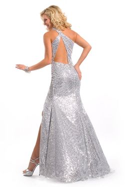 Style 6079 Rachel Allan Silver Size 0 Floor Length Euphoria Side slit Dress on Queenly