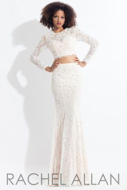 Style 6153 Rachel Allan White Size 4 Prom Long Sleeve 6153 Mermaid Dress on Queenly
