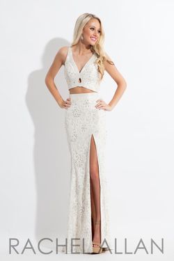Style 6175 Rachel Allan White Size 4 Pageant Lace Two Piece Side slit Dress on Queenly