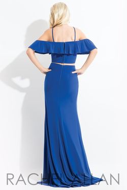 Style 6197 Rachel Allan Blue Size 6 Floor Length Wedding Guest Jersey Side slit Dress on Queenly