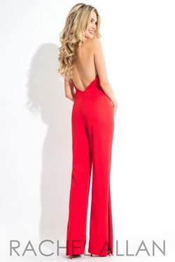 Style L1032 Rachel Allan Red Size 4 Halter Holiday Jumpsuit Dress on Queenly