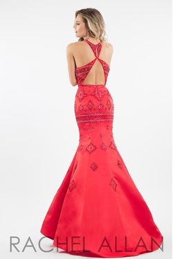 Style 7500 Rachel Allan Red Size 8 Black Tie Halter Silk Mermaid Dress on Queenly