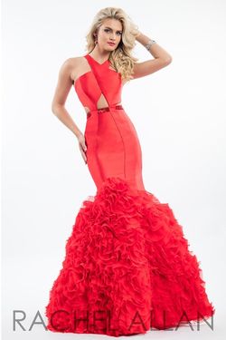 Style 7521 Rachel Allan Red Size 4 Halter Floor Length Mermaid Dress on Queenly