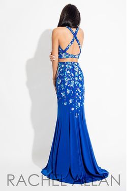 Style 7542 Rachel Allan Blue Size 4 Floor Length Two Piece Prom Mermaid Dress on Queenly