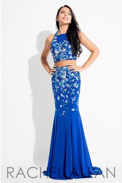 Style 7542 Rachel Allan Blue Size 4 Floor Length Two Piece Prom Mermaid Dress on Queenly