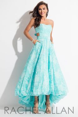 Style 7544 Rachel Allan Blue Size 0 Prom Floor Length Strapless Ball gown on Queenly