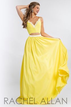 Style 7575 Rachel Allan Yellow Size 0 Prom Floor Length Tall Height Silk A-line Dress on Queenly