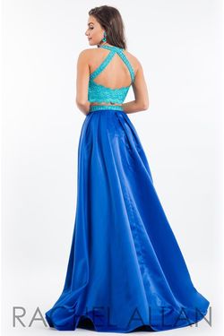 Style 7590 Rachel Allan Blue Size 0 Halter Fun Fashion Floor Length Jumpsuit Dress on Queenly
