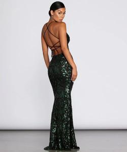 Windsor TAISIA FORMAL SEQUIN SCROLL DRESS Green Size 0 Floor Length Mermaid Dress on Queenly