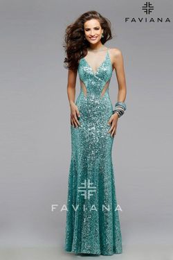 Style 7331 Faviana Green Size 0 Tulle Tall Height Straight Dress on Queenly