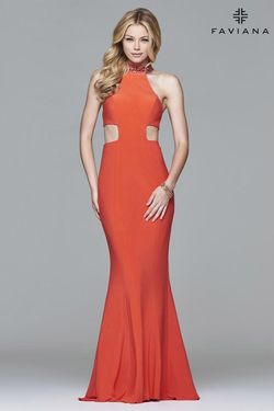 Style 7728 Faviana Orange Size 6 High Neck Cut Out Straight Dress on Queenly