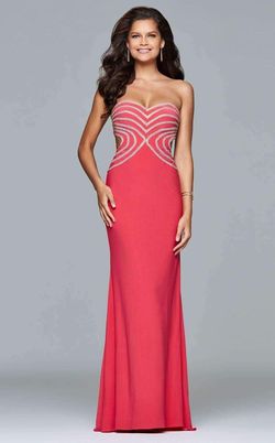 Style S7701 Faviana Orange Size 8 Beaded Top Floor Length Keyhole Straight Dress on Queenly