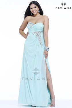 Style 9340 Faviana Blue Size 14 Sweetheart Prom Tall Height Side slit Dress on Queenly
